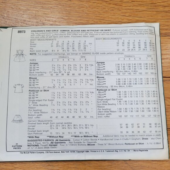 Laura Ashley McCalls 8973 Childrens Pinafore Dress Sewing Pattern Size 7 - Picture 4 of 6